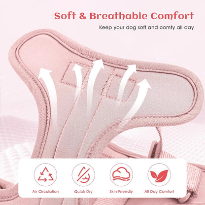 Wisedog Lightweight No Pull Dog Harness, Gossamer Pink, Small