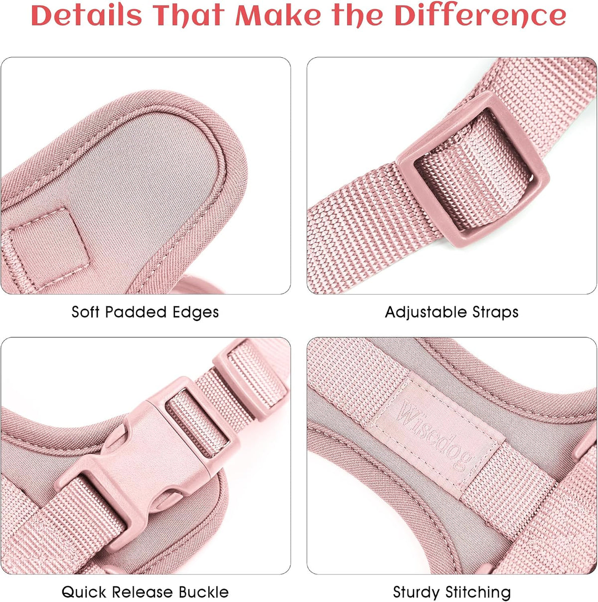 Wisedog Lightweight No Pull Dog Harness, Gossamer Pink, Small
