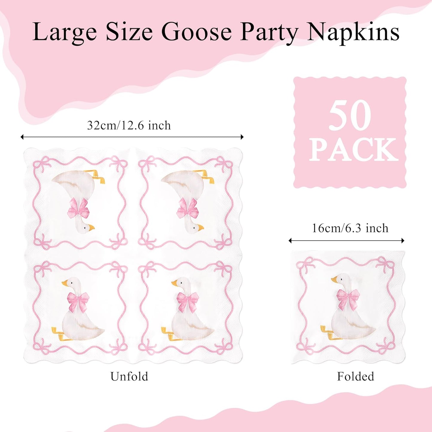 Kriyokiaa 50 Pcs One Silly Goose Decor Paper Napkins 3-Ply 6.3 x 6.3 in Pink Bow Silly Goose Baby Shower Disposable Napkins for Girl Pink Baby Shower 1st Birthday Party Dessert Table Bridal Decor