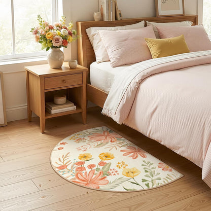 Vintage Floral Half Round Rug，2x3 Coral Pink，Washable Non Slip