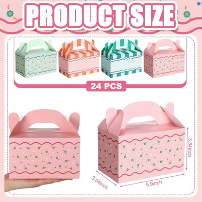 Novabright 24 Pcs Italian Summer Paper Gift Boxes Wavy Floral Stripe Party Favor Gable Boxes with Handle Candy Treat Goodie Cookie Bags for Bachelorette Party Birthday Baby Shower