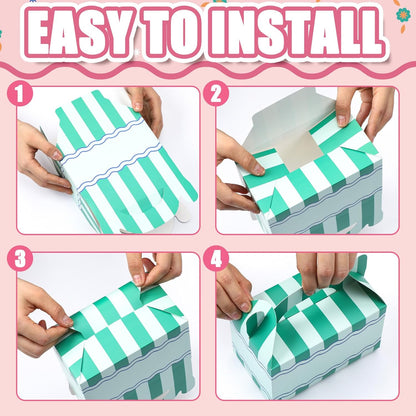 Novabright 24 Pcs Italian Summer Paper Gift Boxes Wavy Floral Stripe Party Favor Gable Boxes with Handle Candy Treat Goodie Cookie Bags for Bachelorette Party Birthday Baby Shower