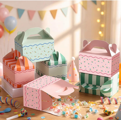 Novabright 24 Pcs Italian Summer Paper Gift Boxes Wavy Floral Stripe Party Favor Gable Boxes with Handle Candy Treat Goodie Cookie Bags for Bachelorette Party Birthday Baby Shower