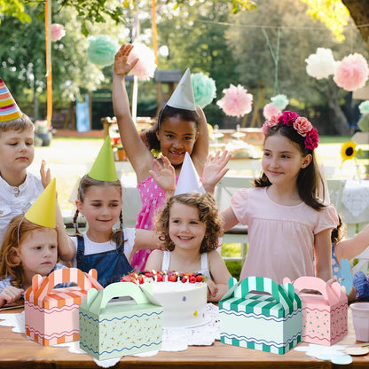 Novabright 24 Pcs Italian Summer Paper Gift Boxes Wavy Floral Stripe Party Favor Gable Boxes with Handle Candy Treat Goodie Cookie Bags for Bachelorette Party Birthday Baby Shower