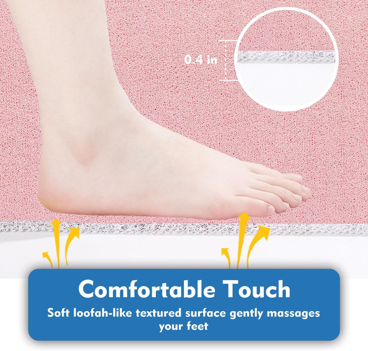 Pink Non-Slip Shower Mat 23"x23" - Textured Surface Bath Mat for Comfort & Safety | Quick-Drying & Easy-Clean | No Suction Cups Needed | Perfect for Wet Bathroom Floors