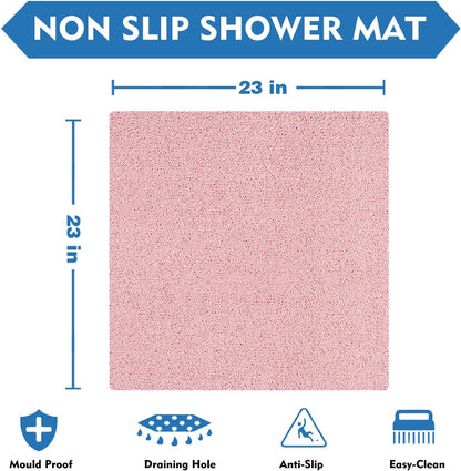 Pink Non-Slip Shower Mat 23"x23" - Textured Surface Bath Mat for Comfort & Safety | Quick-Drying & Easy-Clean | No Suction Cups Needed | Perfect for Wet Bathroom Floors