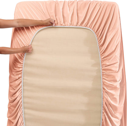 6Pc King Size Bed Linen Set - Extra Deep Pocket, Microfiber, Peach - Includes 4 Pillowcases, 1 Fitted, 1 Flat Sheet