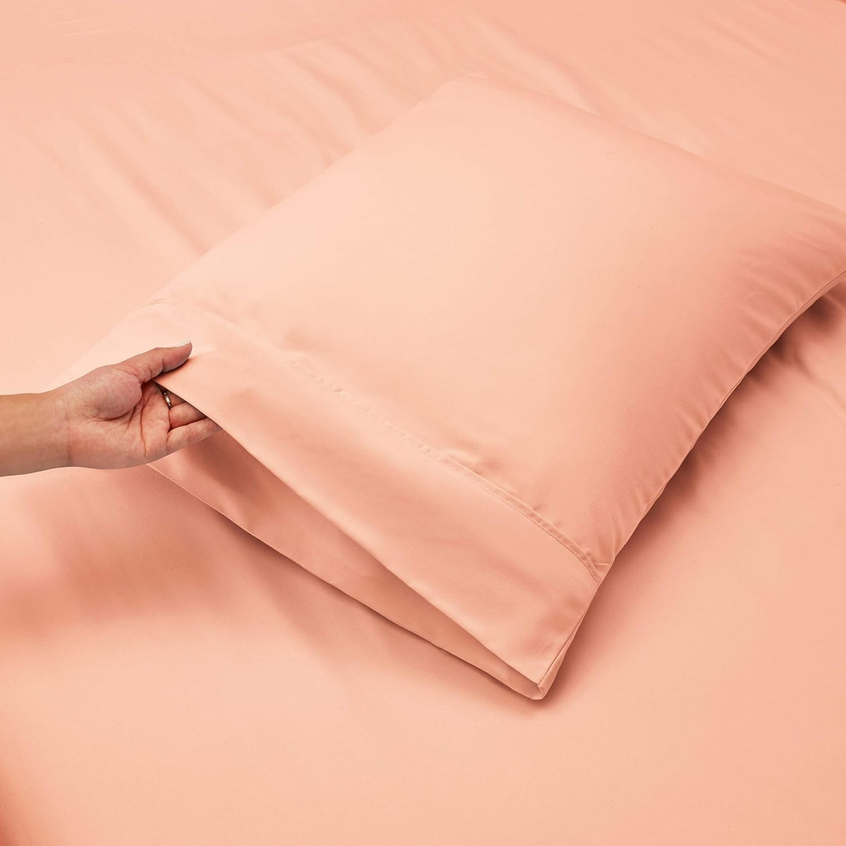 6Pc King Size Bed Linen Set - Extra Deep Pocket, Microfiber, Peach - Includes 4 Pillowcases, 1 Fitted, 1 Flat Sheet