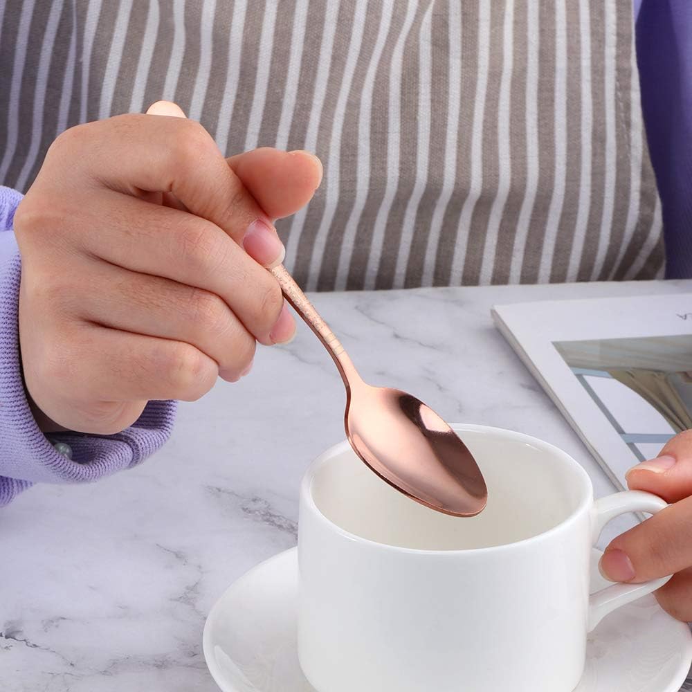 Espresso Spoons Set of 8,Cute Small Coffee Spoons, Stainless Steel Demitasse Spoons for Tea, Dessert Appetizer Mini Coffee Spoon Stainless Steel Teaspoons, 5.5-inch (Rose Gold)