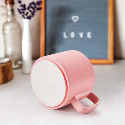 Coffee Mug 11 oz Tea Cup with Flat-Bottom Warming Coffee Milk for Office and Home（Pink