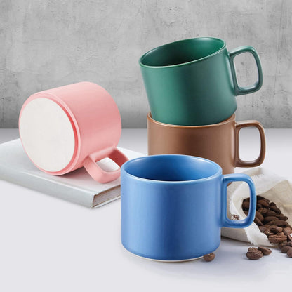 Coffee Mug 11 oz Tea Cup with Flat-Bottom Warming Coffee Milk for Office and Home（Pink