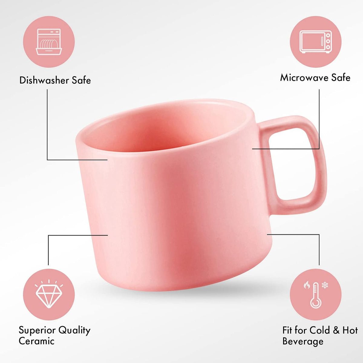 Coffee Mug 11 oz Tea Cup with Flat-Bottom Warming Coffee Milk for Office and Home（Pink