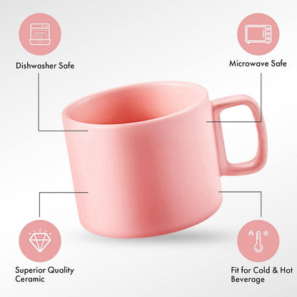 Coffee Mug 11 oz Tea Cup with Flat-Bottom Warming Coffee Milk for Office and Home（Pink