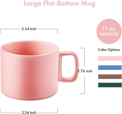 Coffee Mug 11 oz Tea Cup with Flat-Bottom Warming Coffee Milk for Office and Home（Pink
