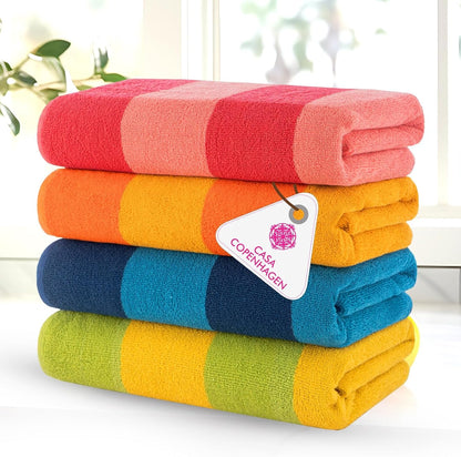 Malibu Beach Towels Designed in Denmark Rough and Tough, Quick Dry, for Pool, Bath & Shower 30x60 inches 4 Pieces Cotton Beach Bath Towels Set - Orange, Blue, Pink, Green