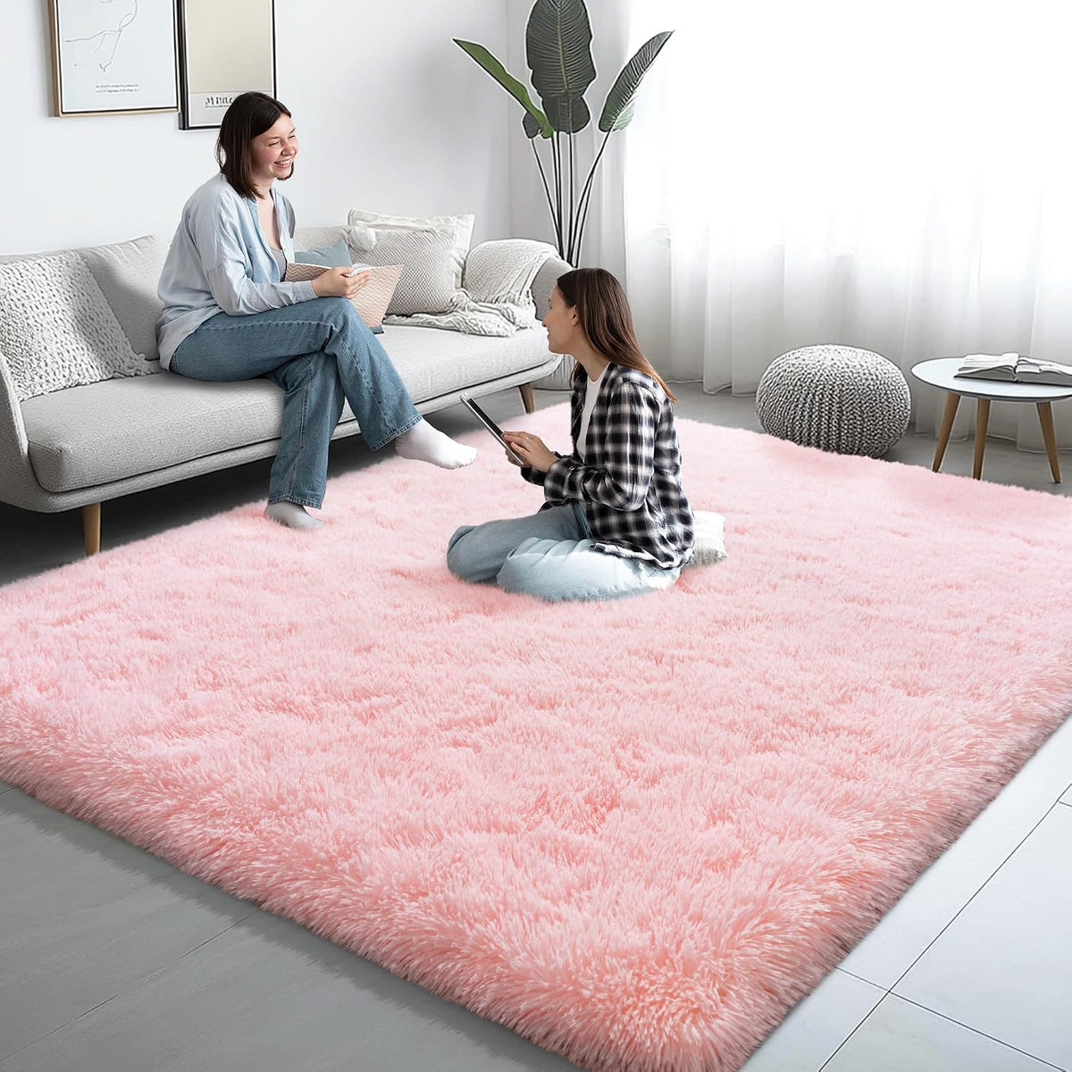 6x9 Pink Fluffy Shaggy Area Rug, Soft Plush Large Carpet for Living Room