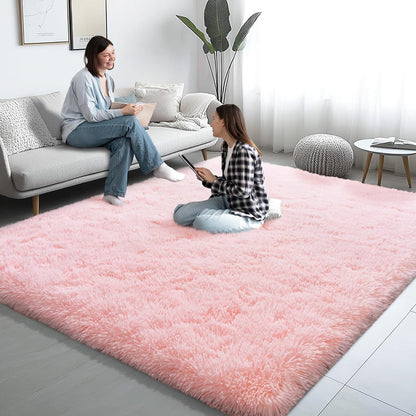 6x9 Pink Fluffy Shaggy Area Rug, Soft Plush Large Carpet for Living Room