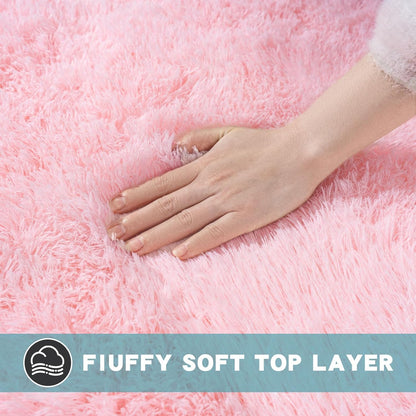 6x9 Pink Fluffy Shaggy Area Rug, Soft Plush Large Carpet for Living Room