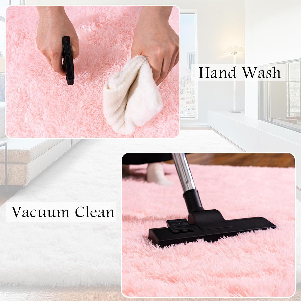 6x9 Pink Fluffy Shaggy Area Rug, Soft Plush Large Carpet for Living Room