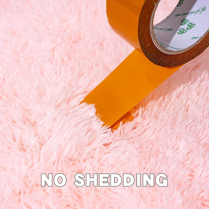 6x9 Pink Fluffy Shaggy Area Rug, Soft Plush Large Carpet for Living Room