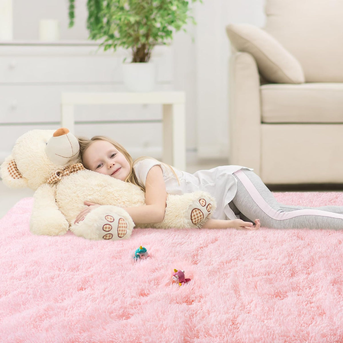 6x9 Pink Fluffy Shaggy Area Rug, Soft Plush Large Carpet for Living Room