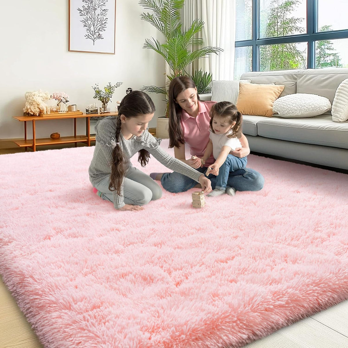 6x9 Pink Fluffy Shaggy Area Rug, Soft Plush Large Carpet for Living Room