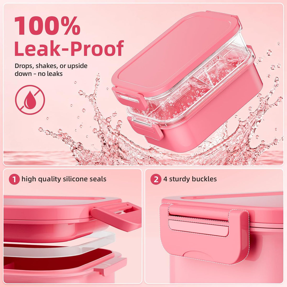 Adults Lunchbox Bento Box with Lunch Bag- 74 OZ All-in-One Stackable Lunch Box for Adults Kids Women Men Leakproof Bento Large Lunch Box Containers with Fork Spoon Sauce Box for Work School (Pink)