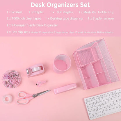 Pink Desk Accessories, Pink Office Supplies Set