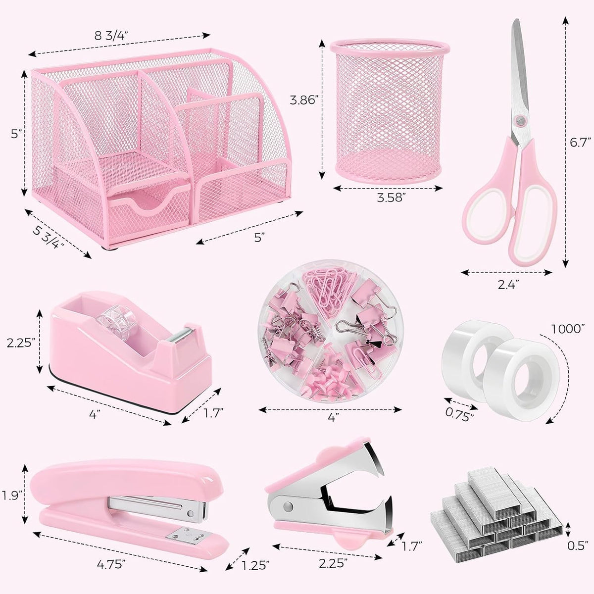 Pink Desk Accessories, Pink Office Supplies Set