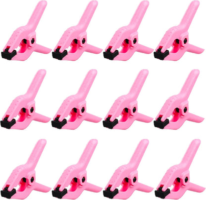 12 Pack 3.5 inch Plastic Spring Clamps, Pink Heavy Duty Spring Clips Clamps for Crafts, Backdrop Stand, Woodworking, Photography Studios, Home Improvement