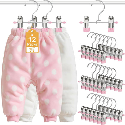 12 Pack Baby Hangers with Clips, 360°Rotatable Toddler Kids Pants Hangers