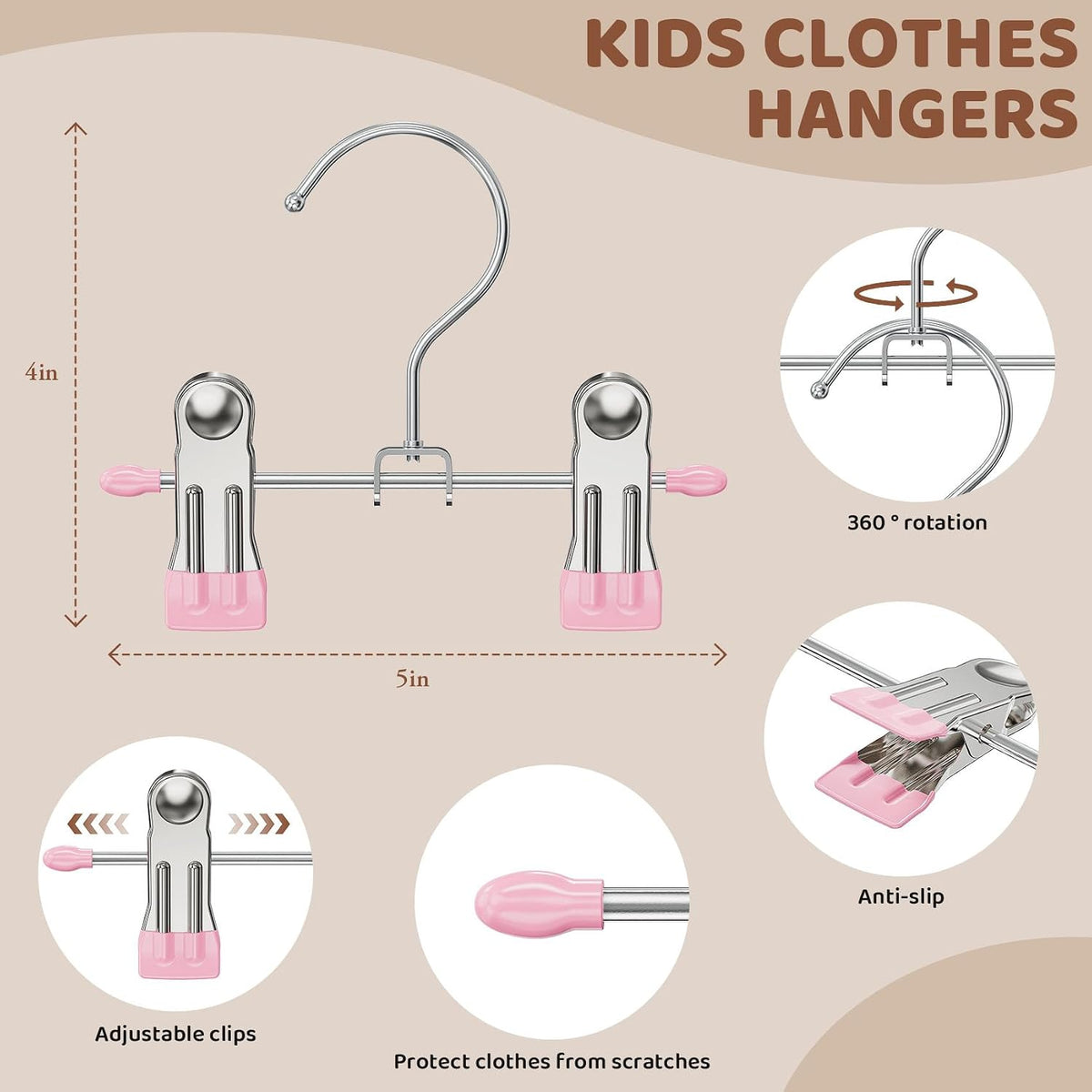 12 Pack Baby Hangers with Clips, 360°Rotatable Toddler Kids Pants Hangers