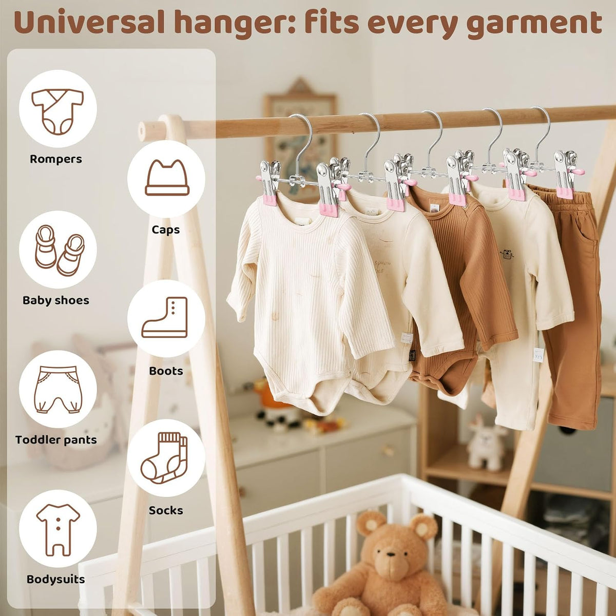 12 Pack Baby Hangers with Clips, 360°Rotatable Toddler Kids Pants Hangers