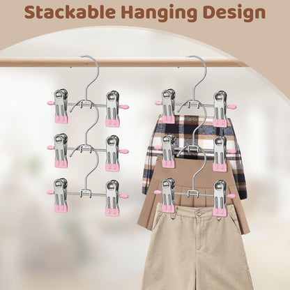 12 Pack Baby Hangers with Clips, 360°Rotatable Toddler Kids Pants Hangers