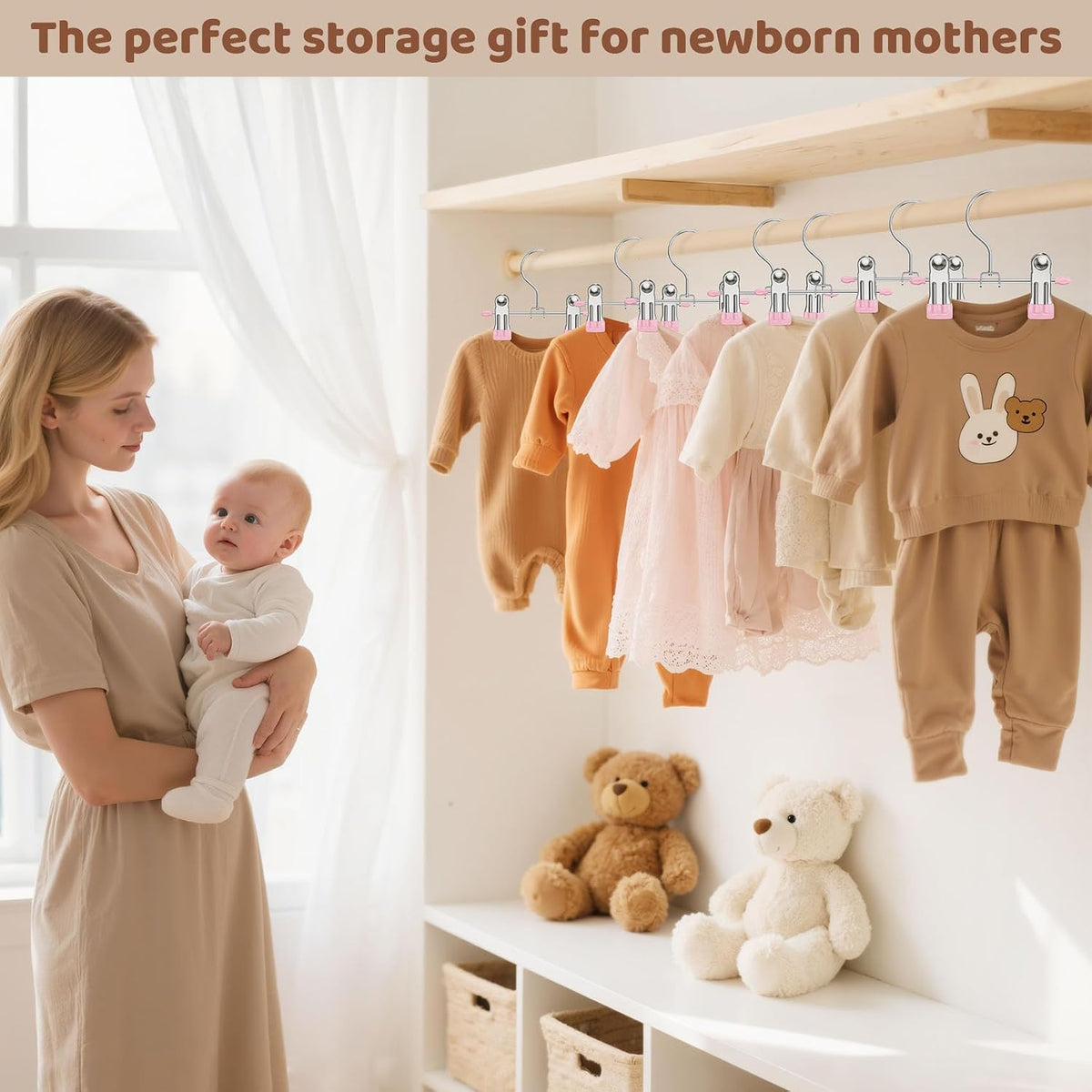 12 Pack Baby Hangers with Clips, 360°Rotatable Toddler Kids Pants Hangers