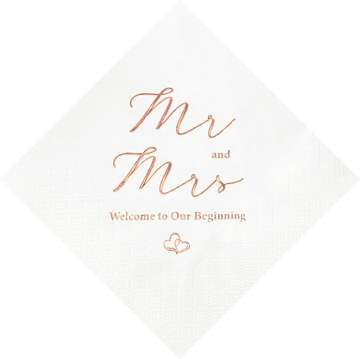 3-Ply Rose Gold Foil Mr and Mrs Wedding Cocktail Napkins 100 Counts for Wedding Party Reception Dessert Cake Table Decorations Welcome to Our Beginning Disposable Napkins