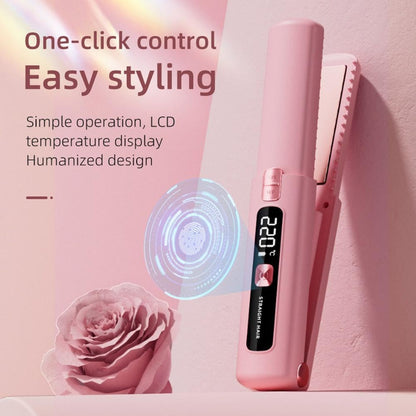 Portable 2 in 1 Travel Straightener and Curler, Cordless Hair Straightener 4500mAh, Rechargeable LCD Flat Iron, Mini Ceramic Curling Iron,USB Rechargeable Hot Tools (Pink)