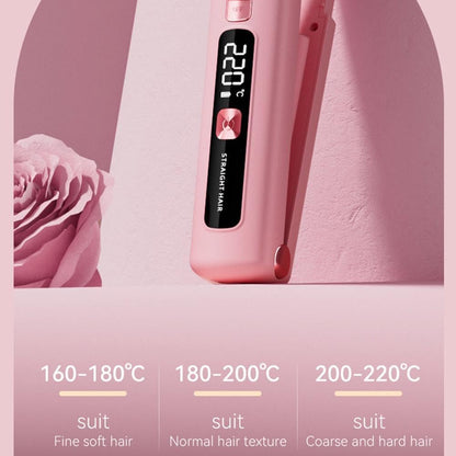 Portable 2 in 1 Travel Straightener and Curler, Cordless Hair Straightener 4500mAh, Rechargeable LCD Flat Iron, Mini Ceramic Curling Iron,USB Rechargeable Hot Tools (Pink)