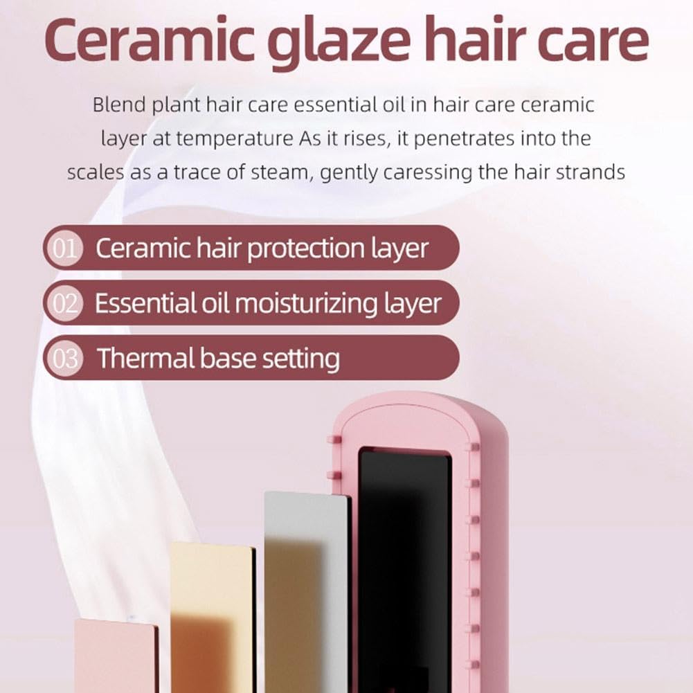 Portable 2 in 1 Travel Straightener and Curler, Cordless Hair Straightener 4500mAh, Rechargeable LCD Flat Iron, Mini Ceramic Curling Iron,USB Rechargeable Hot Tools (Pink)