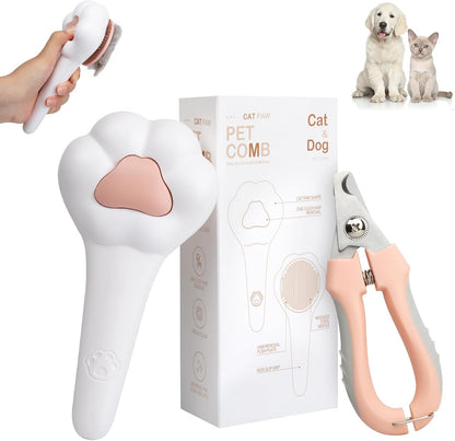 Self-Cleaning Cat Brush for Shedding with Cat Nail Clipper 2-Piece Set for Pets That Shed a Lot or Have Overgrown Nails,Including Long-Haired & Short-Haired Cats, Small & Medium Dogs, Rabbits and More