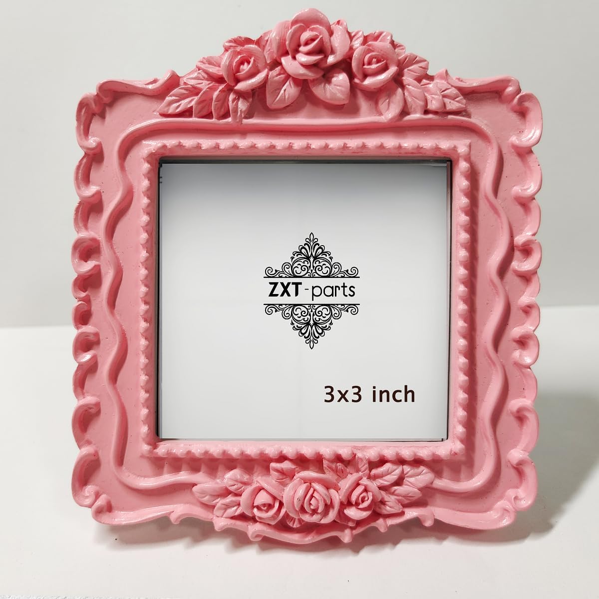3x3 Picture Frame Square Pink Frame. Resin Handmade Photo Frame. Glass Panel. Black Suede Cover.European Style Suitable for Wall or Desktop.