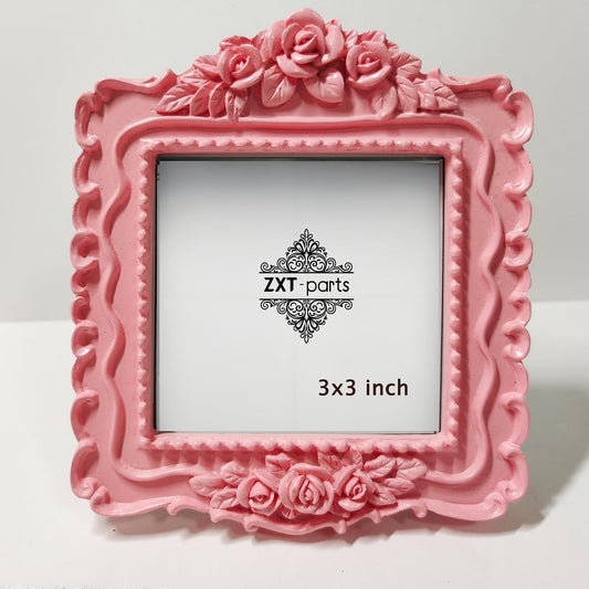 3x3 Picture Frame Square Pink Frame. Resin Handmade Photo Frame. Glass Panel. Black Suede Cover.European Style Suitable for Wall or Desktop.