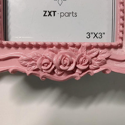 3x3 Picture Frame Square Pink Frame. Resin Handmade Photo Frame. Glass Panel. Black Suede Cover.European Style Suitable for Wall or Desktop.