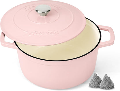 Enameled Cast Iron Dutch Oven Pot, 4.4 Quart, Light Pink