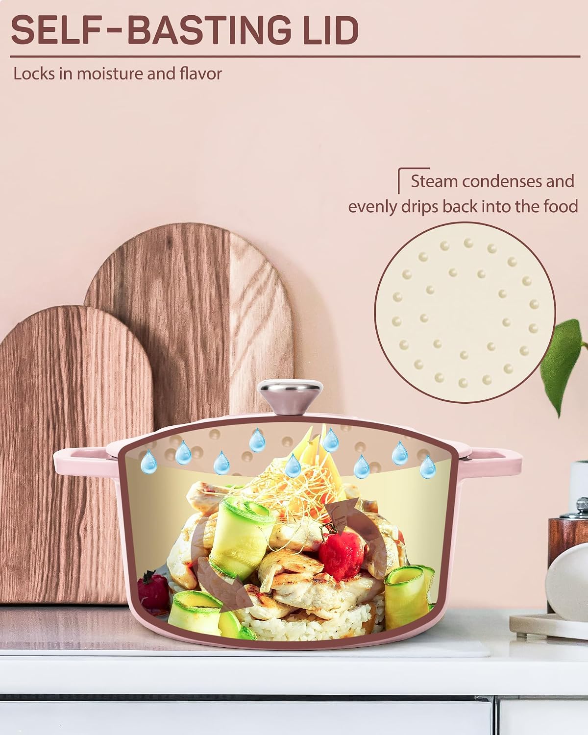 Enameled Cast Iron Dutch Oven Pot, 4.4 Quart, Light Pink