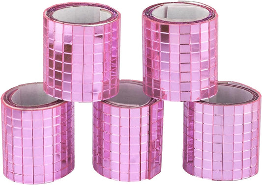 Glass Mirror Disco Tiles 2400Pcs, 5 x 5 mm Self-Adhesive Mirror Tiles for Craft Decoration Disco Ball, Mini Mosaic Tiles for Party Decor DIY (Pink)