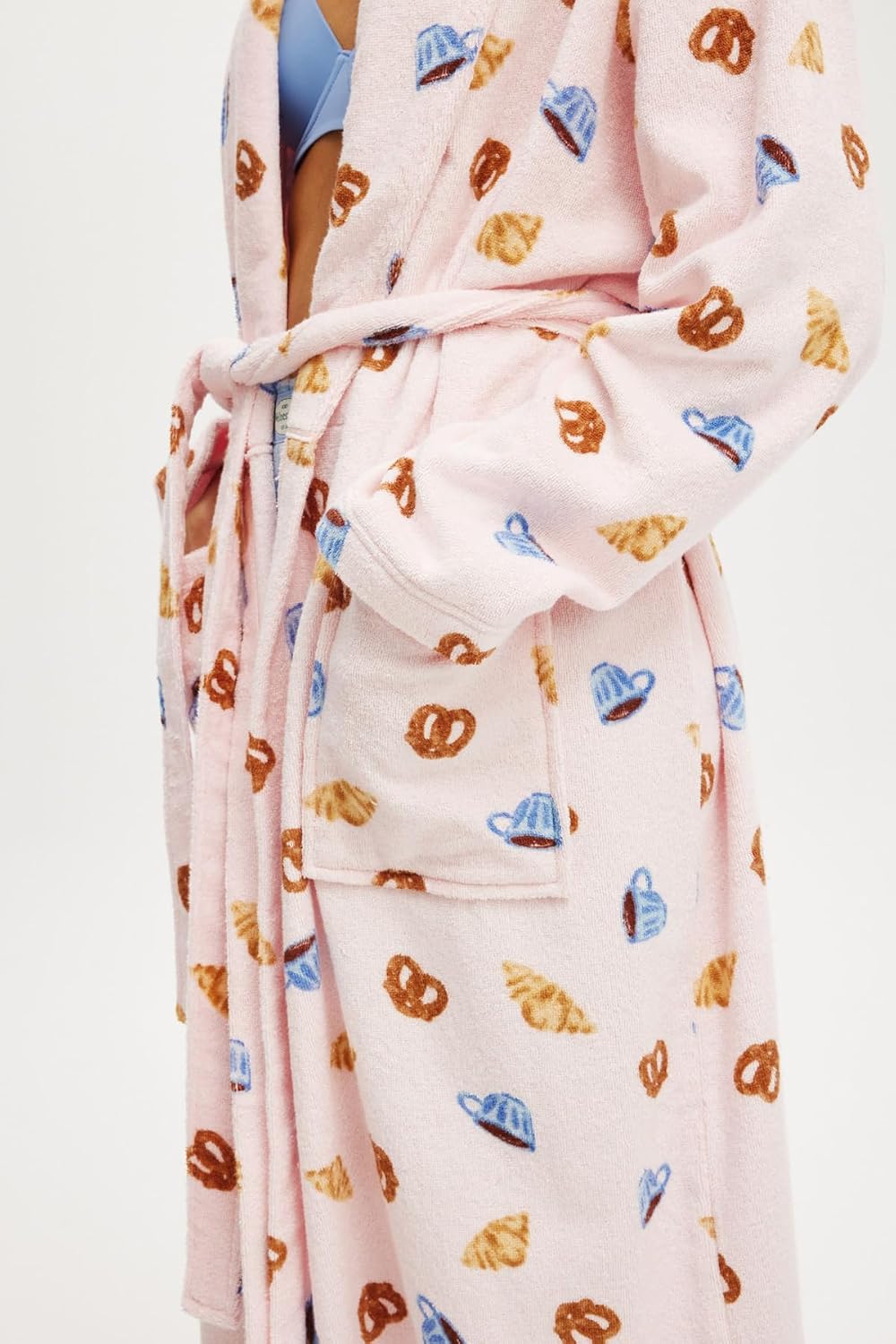 Womens Shawl Robe Plush Striped Fluffy Bathrobe Long Sleeve Knee Length Lounge Robes Loungewear with Pocket