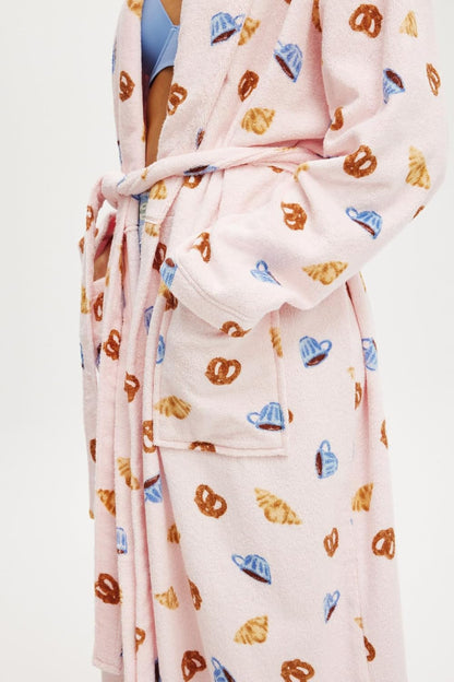 Womens Shawl Robe Plush Striped Fluffy Bathrobe Long Sleeve Knee Length Lounge Robes Loungewear with Pocket