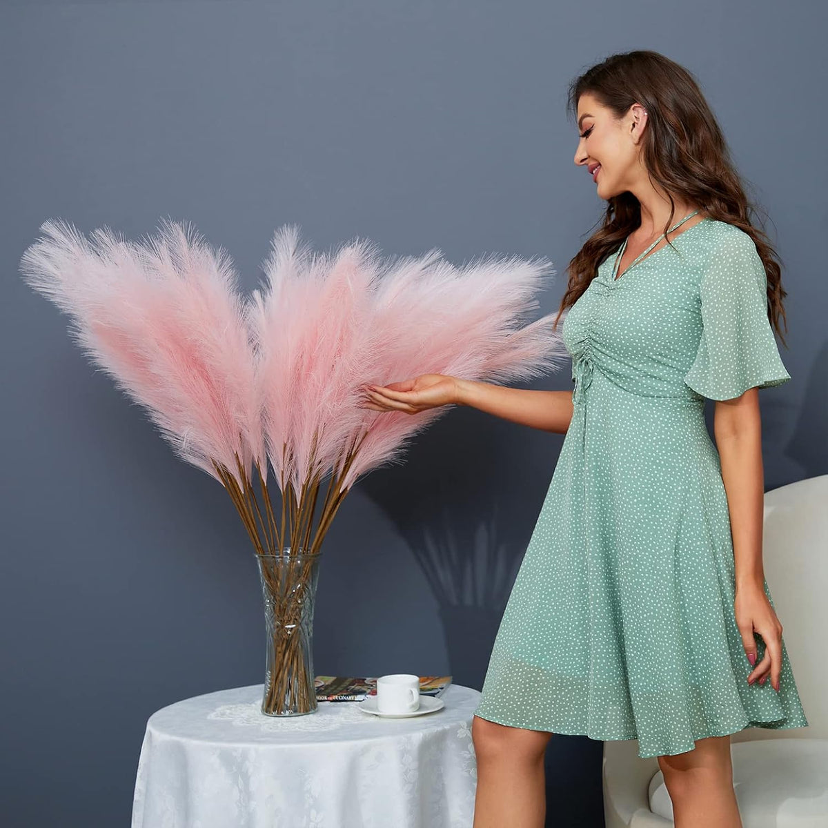 8 PCS 38"/3.1FT Large Artificial Pampas Grass Branches(Pink)