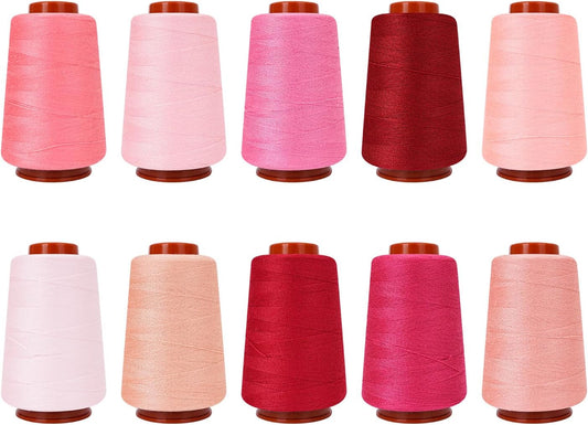 10 Pcs Sewing Thread Set, All Purpose Sewing Thread, 10 Spools Assorted Colors Each 800 Yards of Polyester Threads for Sewing Machine, Hand Stitching, Quilting, Serger (Pink Color System)